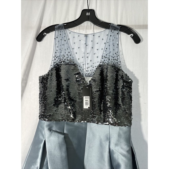 NWT‎ $995 SACHIN & BABI [ 8 ] A Line Sequin Erica Ball Gown Silver Ash Blue - Picture 9 of 13